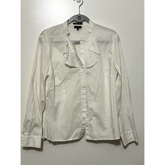 Nine West Tops - Nine West Button Down Ruffle Cotton Long Sleeve Top Blouse NWOT Size 14